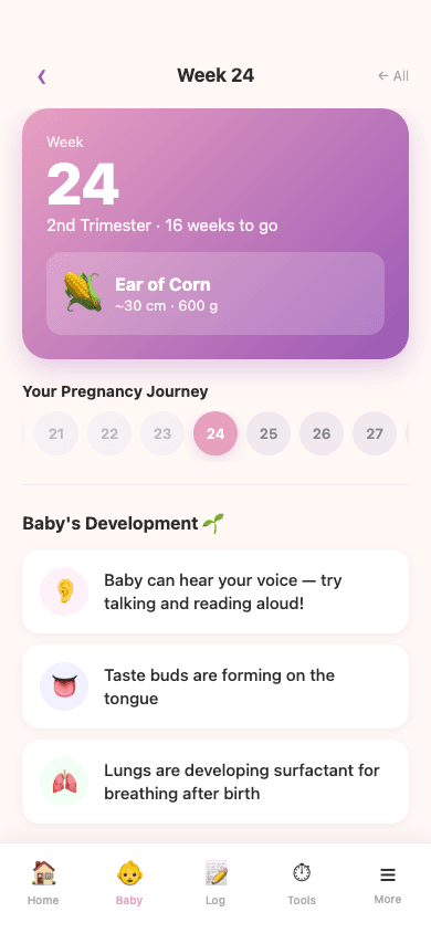 Week detail view with baby development content